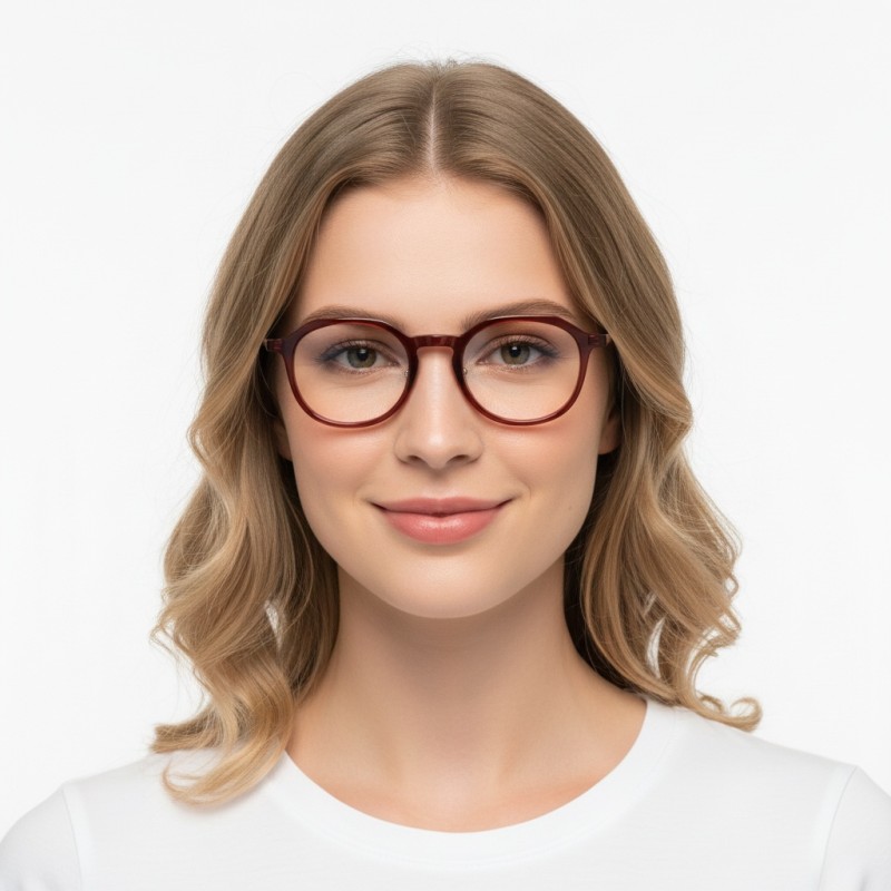 Round Burgundy Eyeglasses