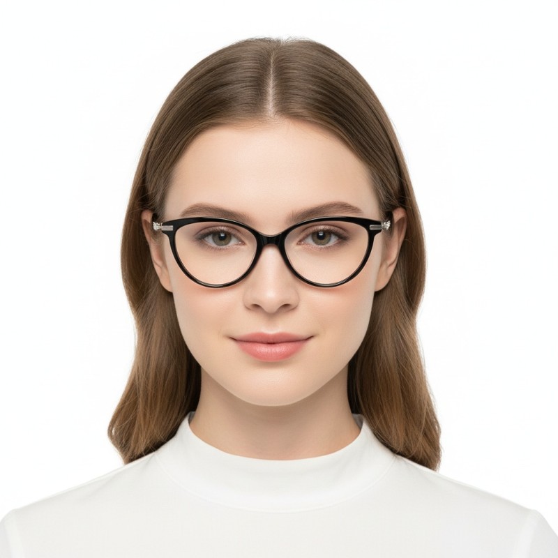 Cat Eye Black Silver Eyeglasses