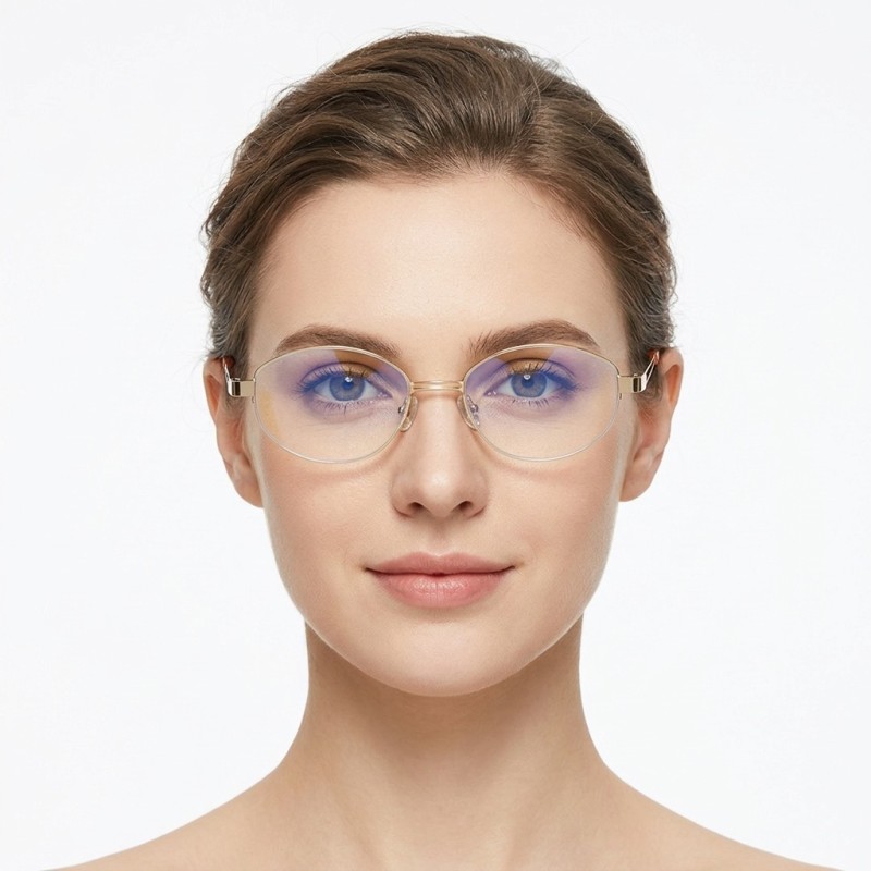 Oval Golden Eyeglasses