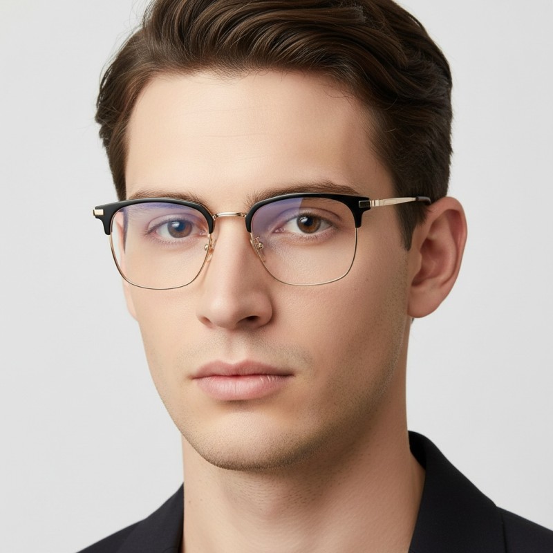 Browline Black/Golden Eyeglasses