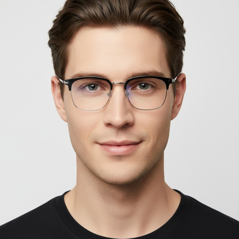 Browline Black Silver Eyeglasses