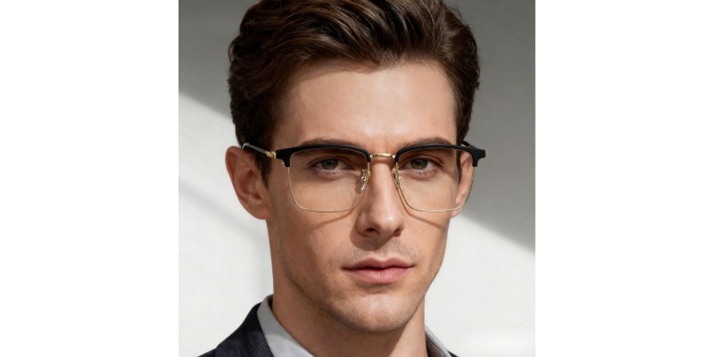 Bowen Black Golden Browline Prescription Glasses additional view
