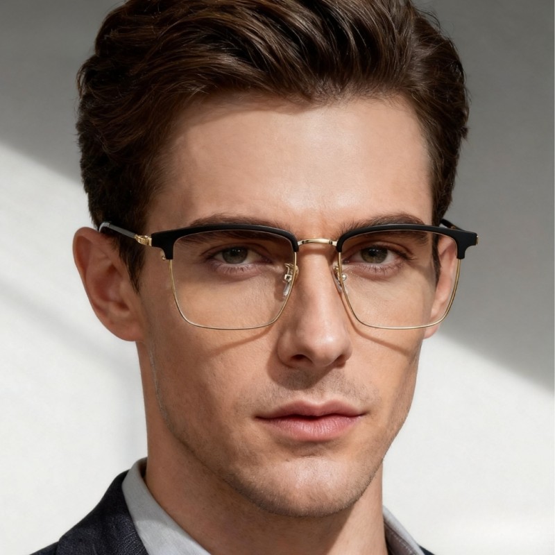 Browline Black Golden Eyeglasses