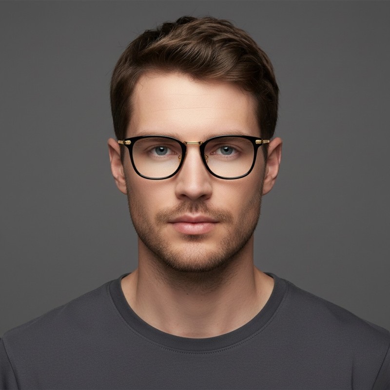 Square Black Golden Eyeglasses