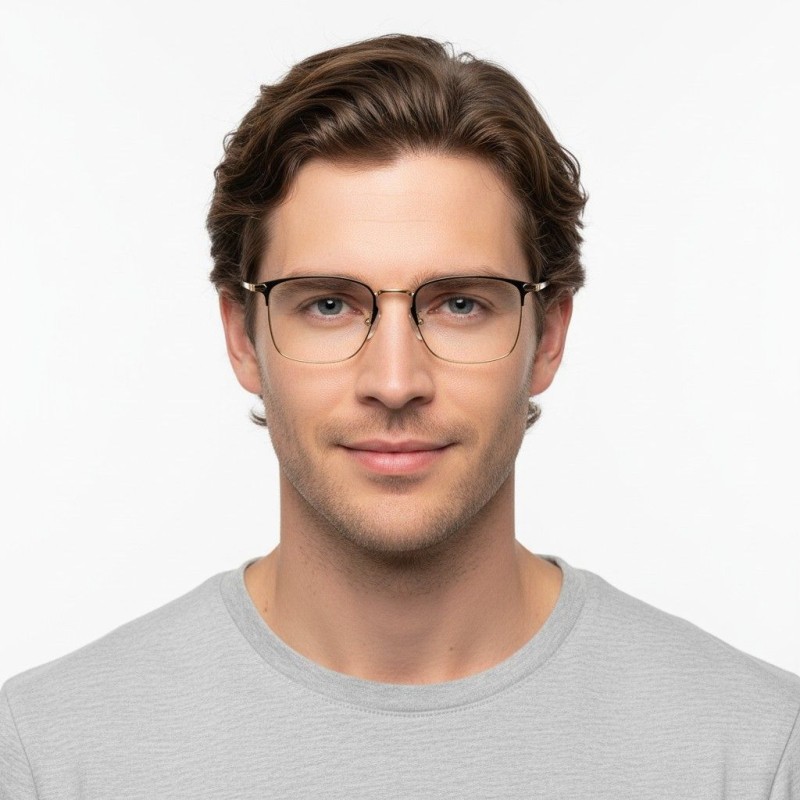 Rectangle Black Gold Eyeglasses