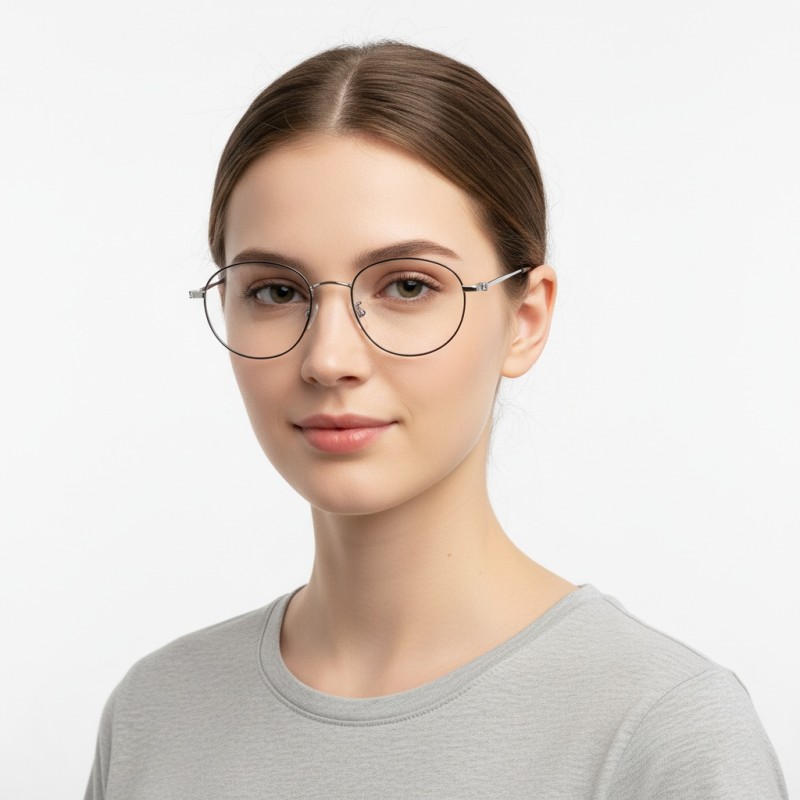 Round Black Silver Eyeglasses