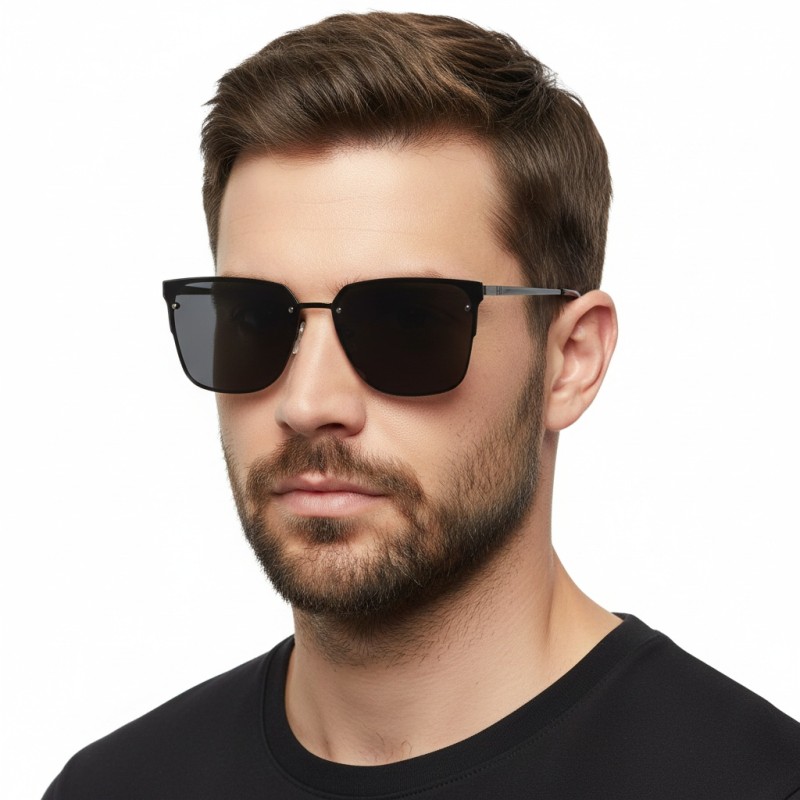 Square Black Sunglasses with Gray Lenses
