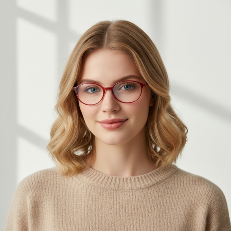 Oval Burgundy Eyeglasses