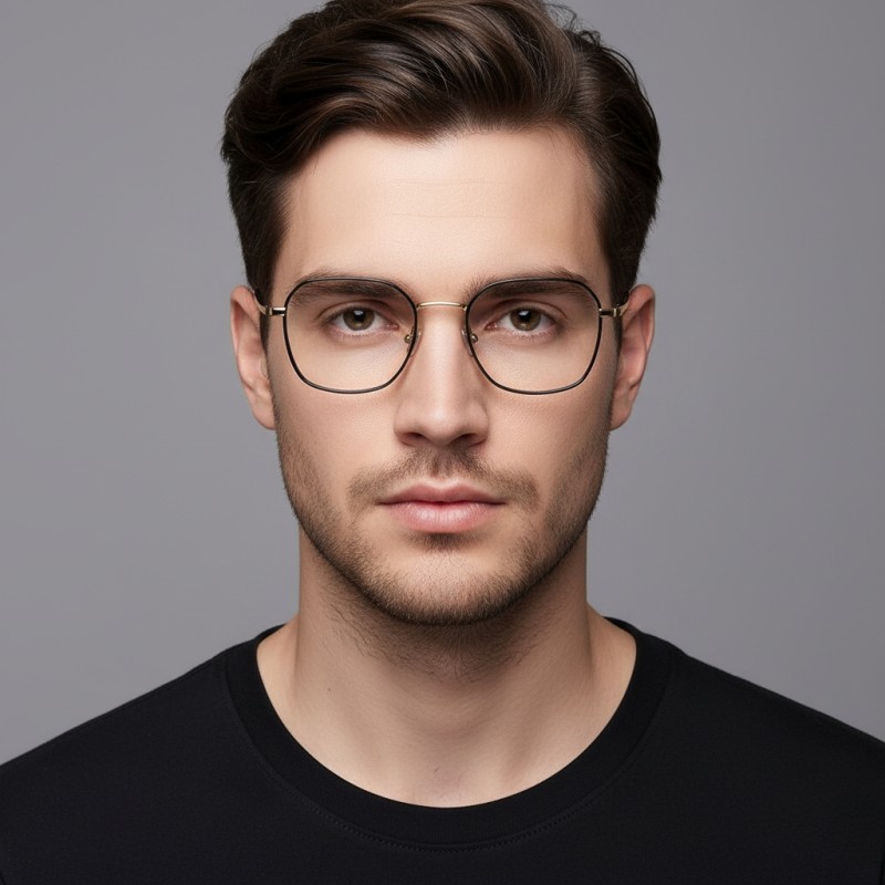 Square Black Golden Eyeglasses