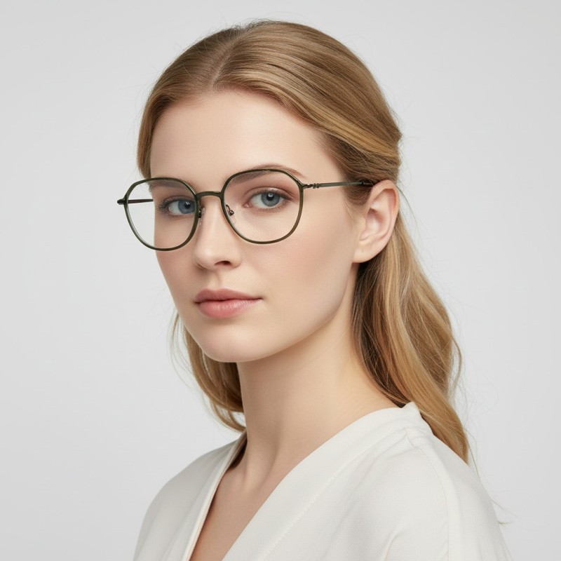 Oval Gunmetal-green Eyeglasses