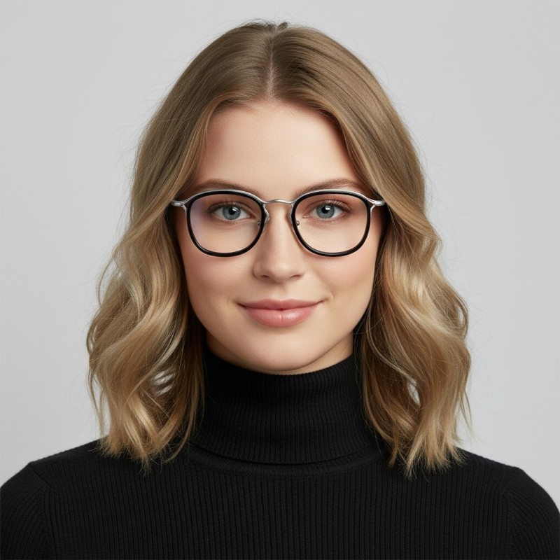 Round Black/Silver Eyeglasses