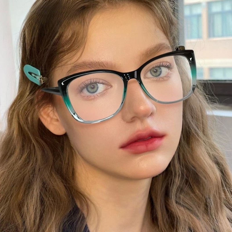 Cat Eye Black Green Eyeglasses
