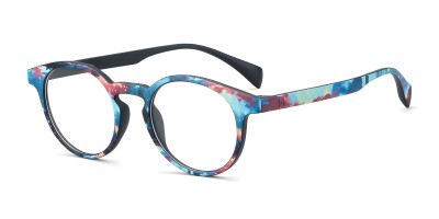 Round Multicolor Blue Eyeglasses
