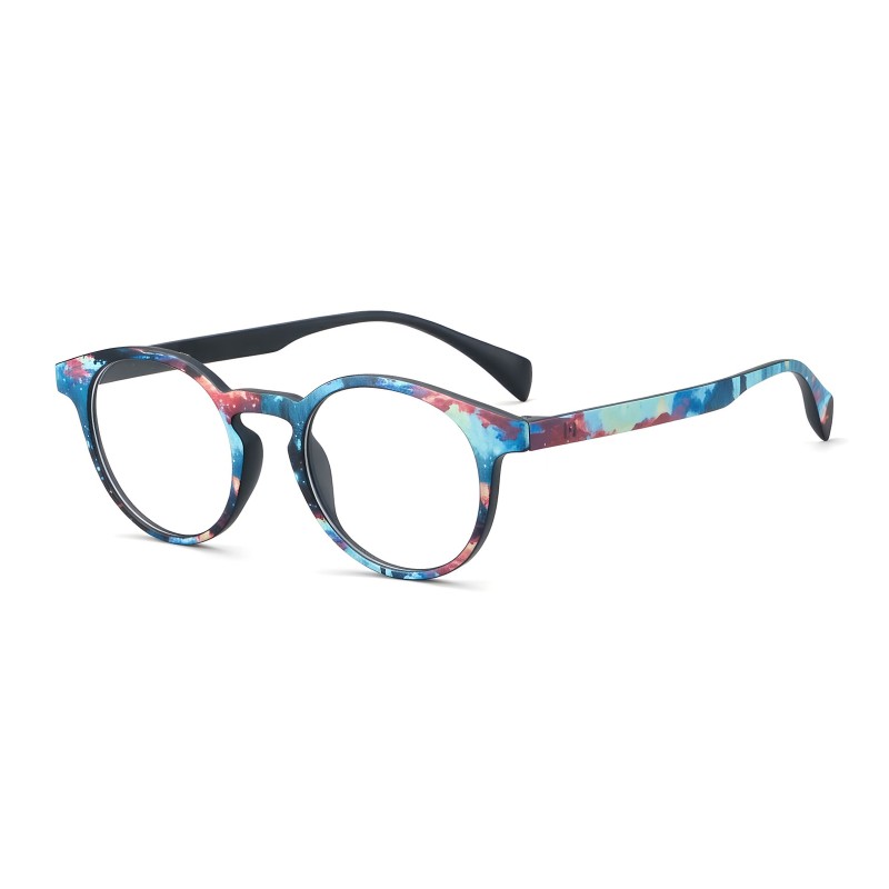 Round Multicolor Blue Eyeglasses