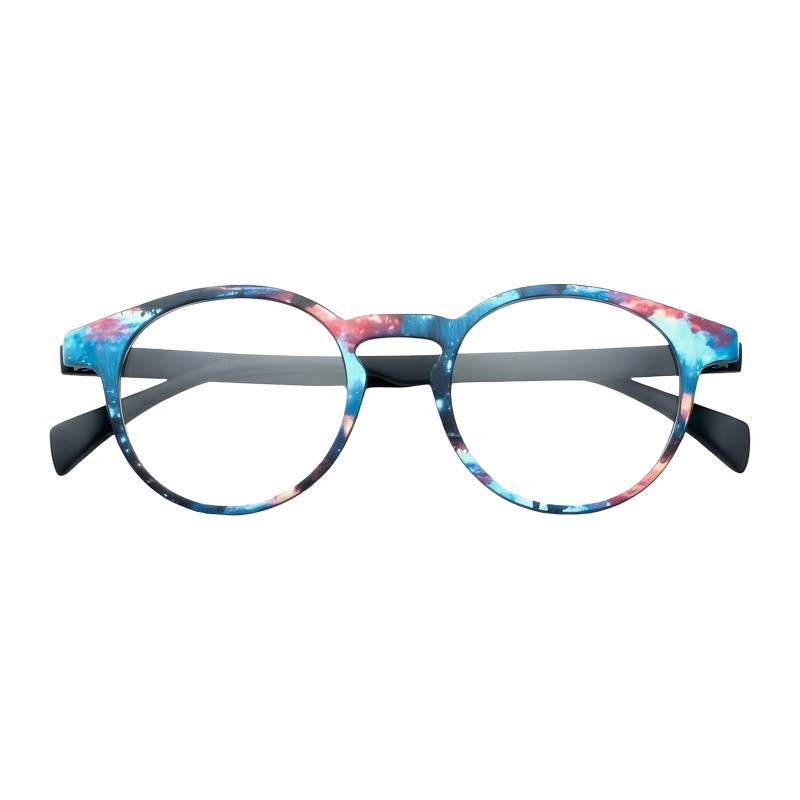 Round Multicolor Blue Eyeglasses