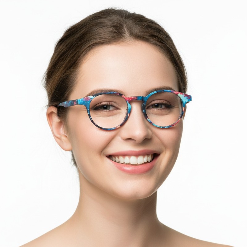 Round Multicolor Blue Eyeglasses
