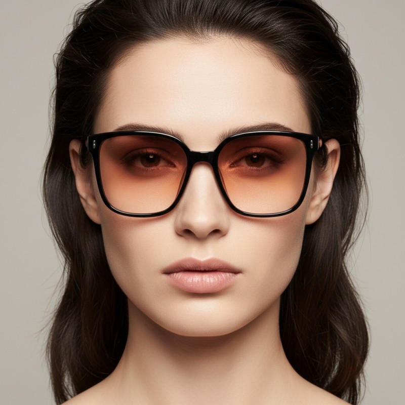 Square Black Sunglasses with Gradient Tinted Brown Lenses