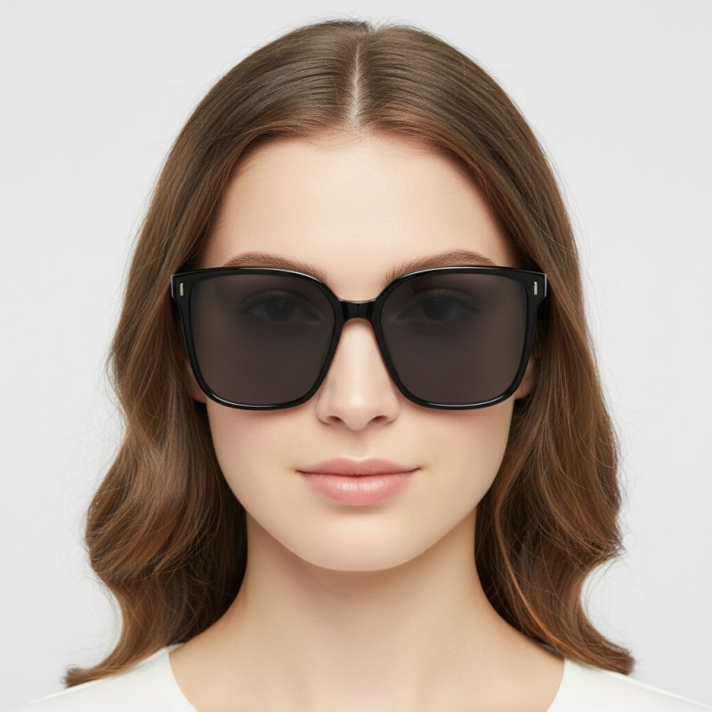 Square Black Sunglasses with Tinted Gray Lenses