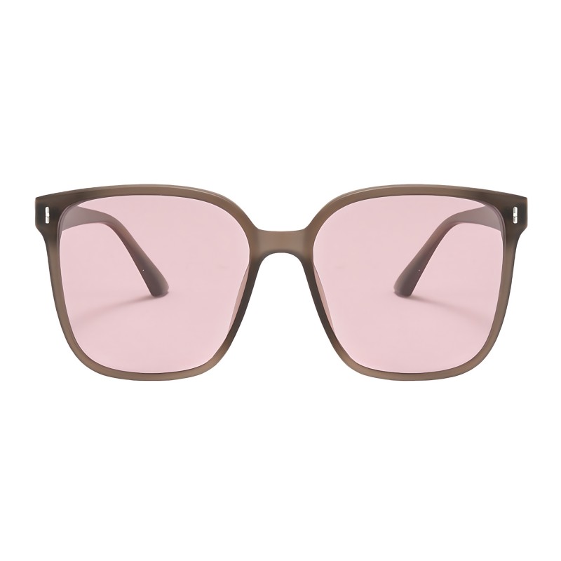 Rectangle Brown Sunglasses  with Tinted Pink Lenses