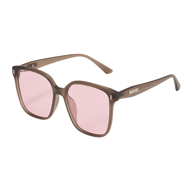 Rectangle Brown Sunglasses  with Tinted Pink Lenses