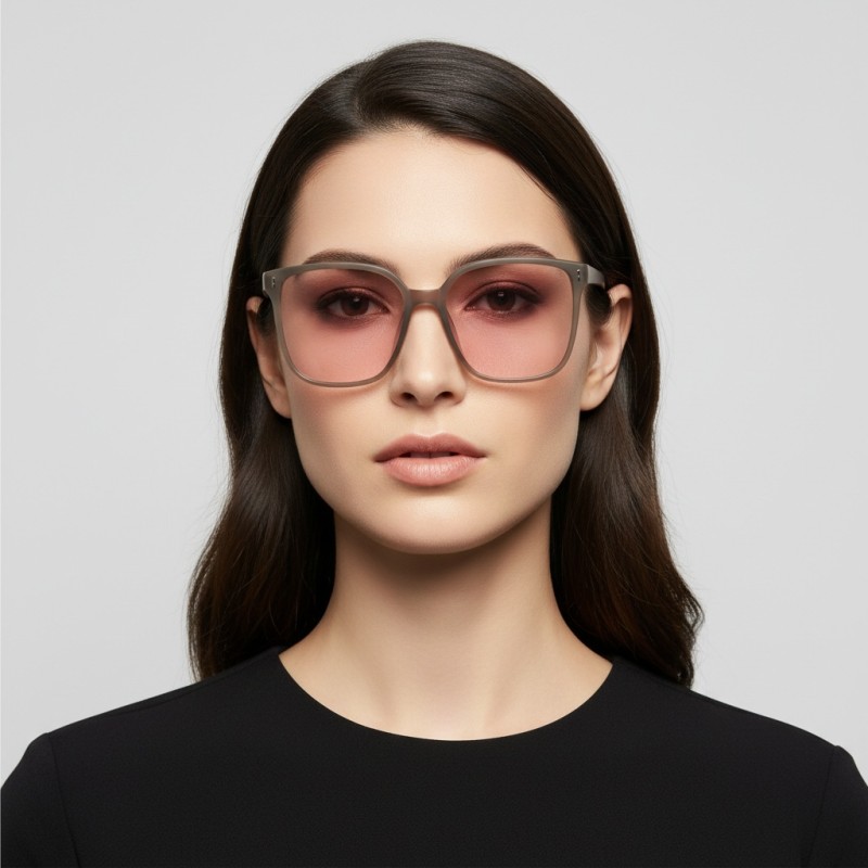 Rectangle Brown Sunglasses  with Tinted Pink Lenses
