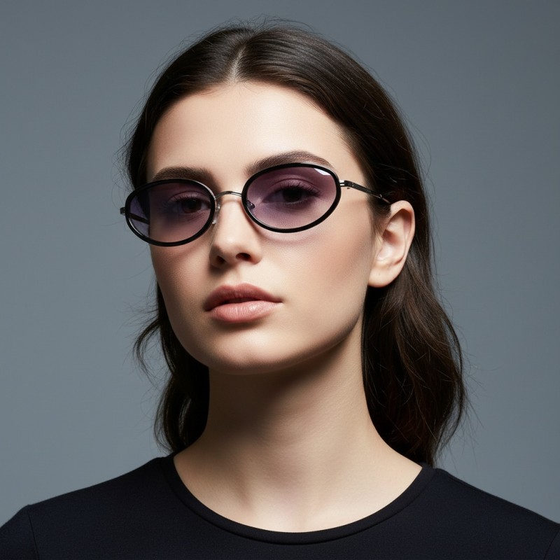 Oval Black Silver Sunglasses