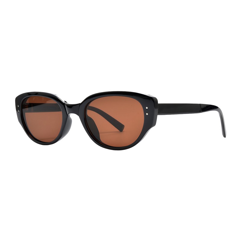 Cat Eye Black Sunglasses with Tinted Brown Lenses