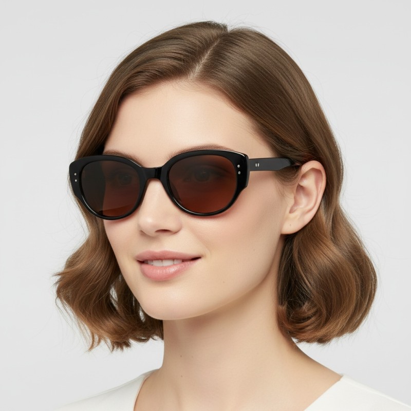 Cat Eye Black Sunglasses with Tinted Brown Lenses