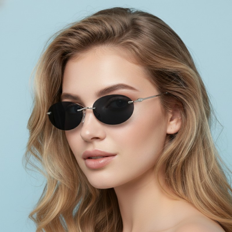 Oval Rose Gold Sungasses with Black Lenses