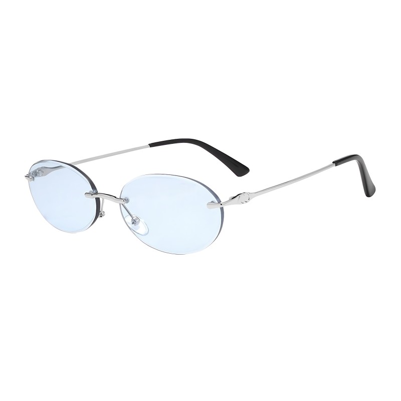 Oval Silver Sungasses with Tinted Blue Lenses