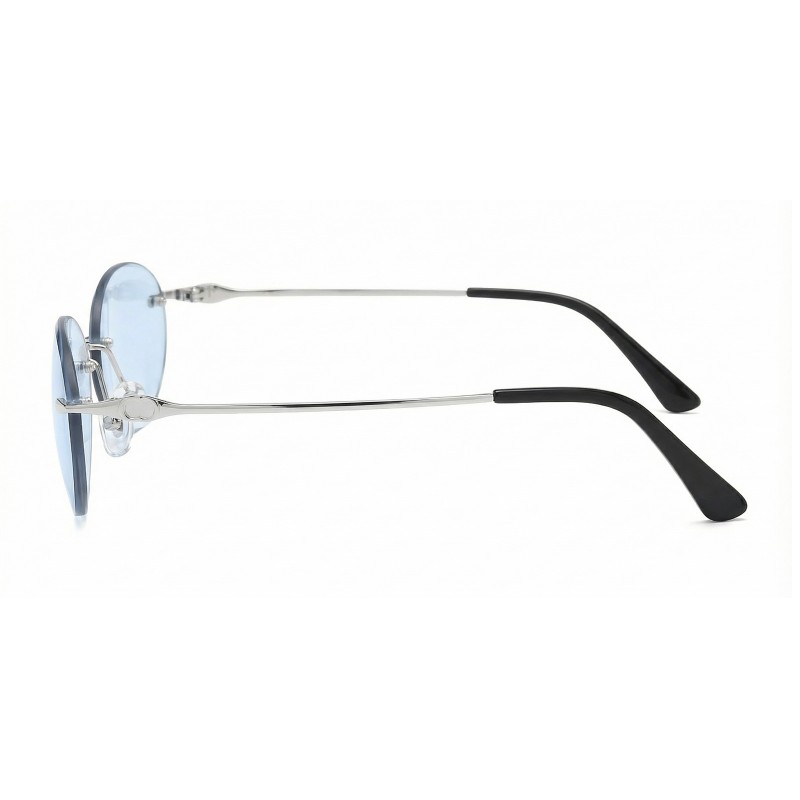 Oval Silver Sungasses with Tinted Blue Lenses
