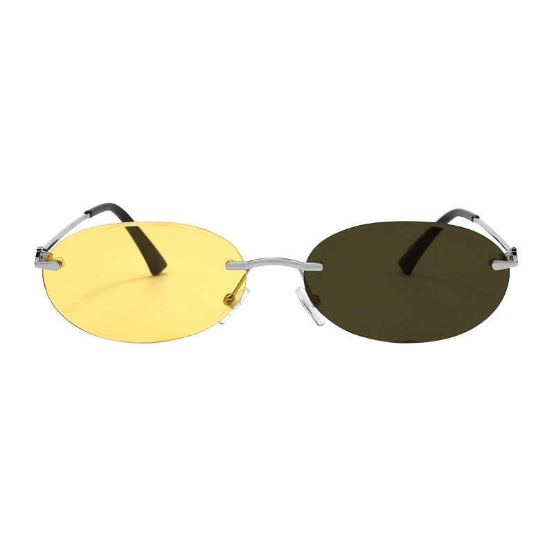 Oval Silver Sungasses with Tinted Yellow Lenses