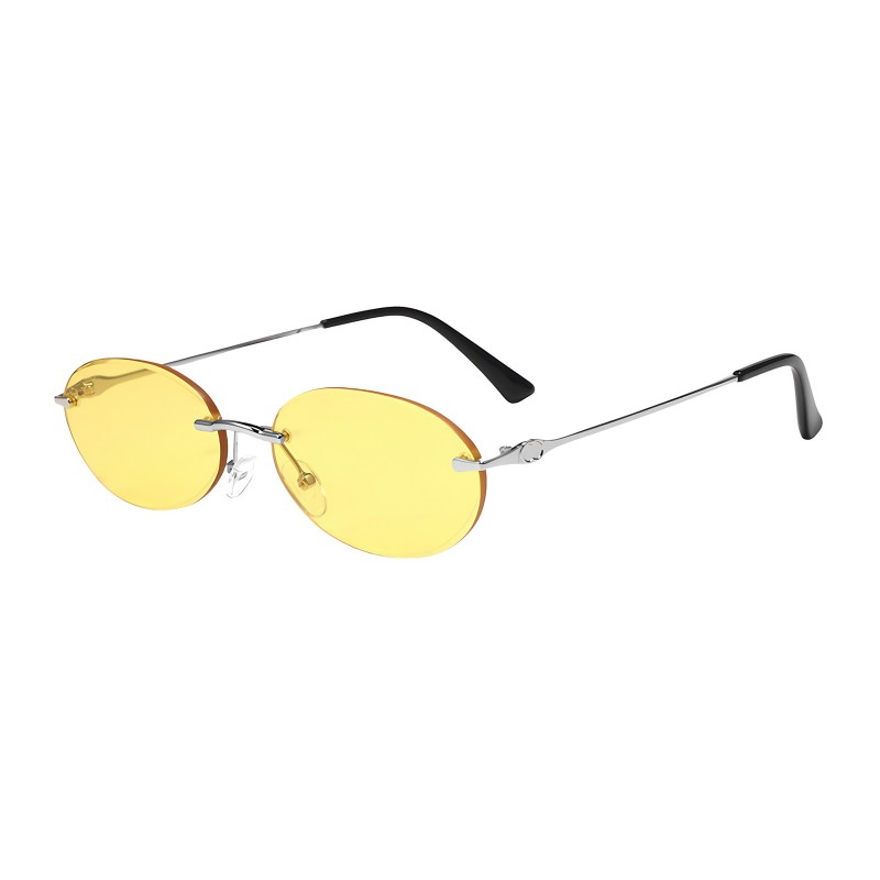 Oval Silver Sungasses with Tinted Yellow Lenses