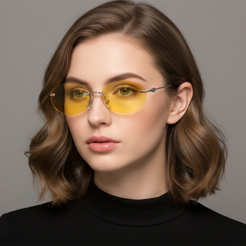 Oval Silver Sungasses with Tinted Yellow Lenses