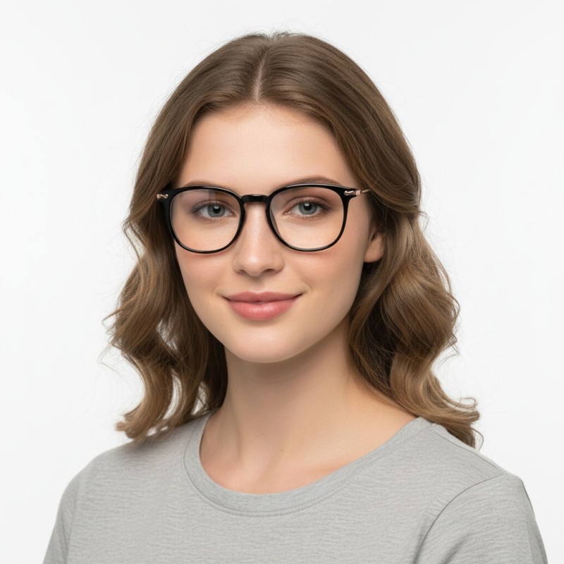 Round  Black Rose Gold Eyeglasses