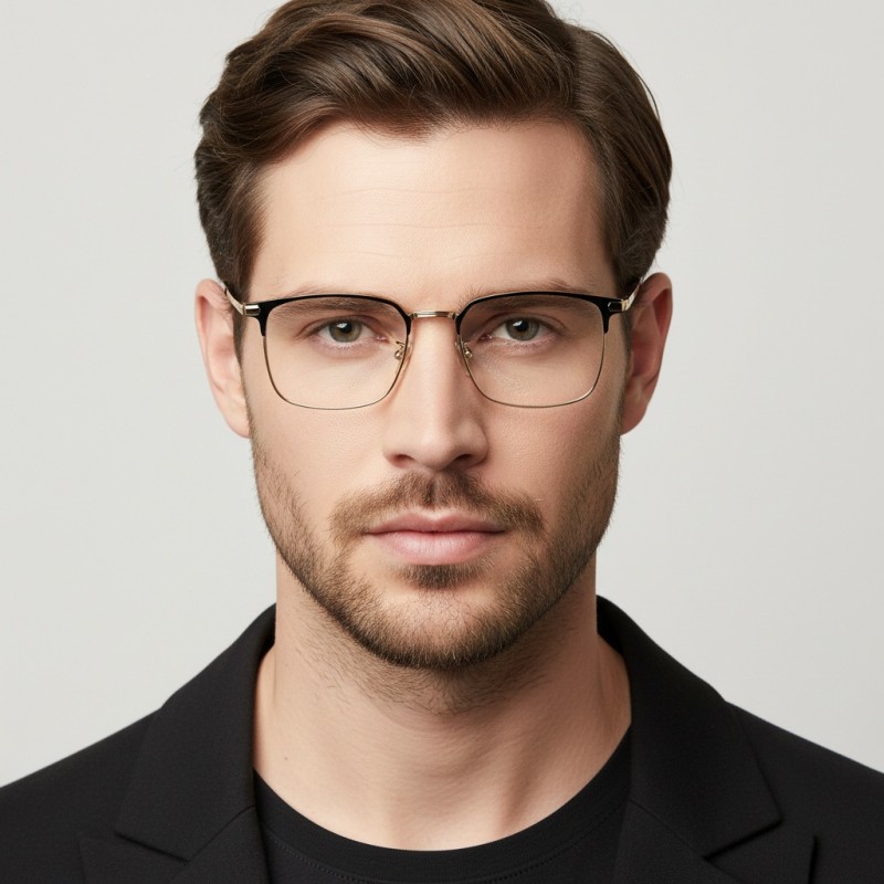 Browline Black Golden Eyeglasses