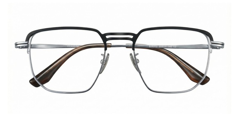 Fame Black Silver Square Prescription Glasses additional view