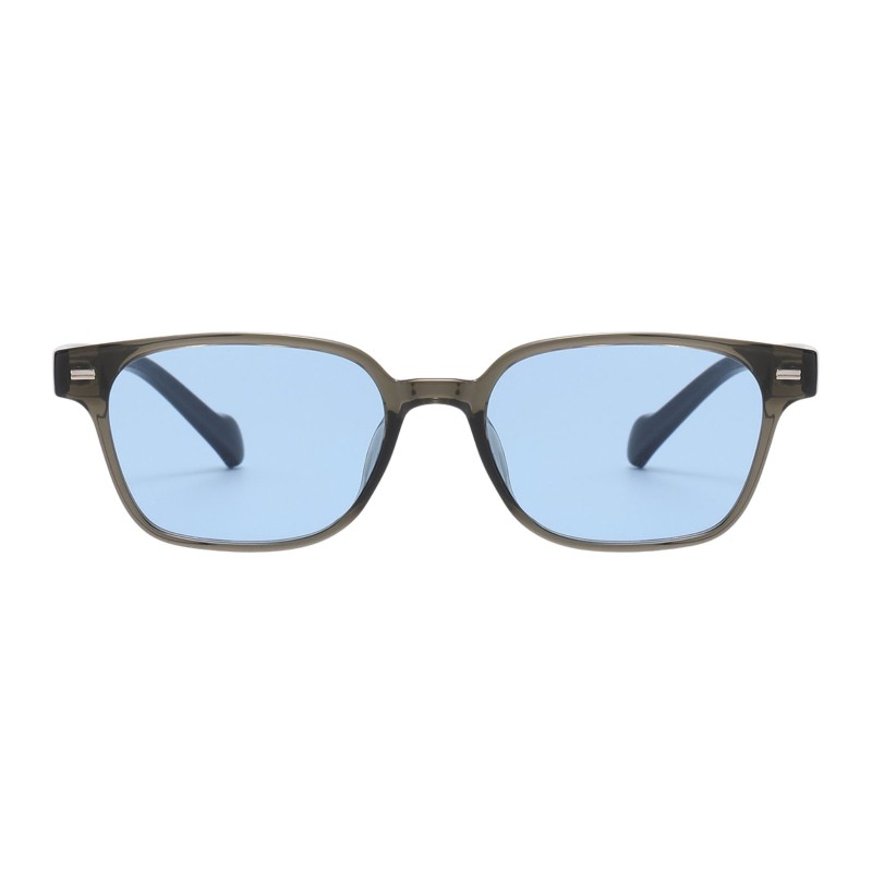 Rectangle Gray Sunglasses with Blue Lenses