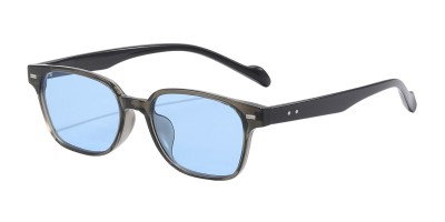 Rectangle Gray Sunglasses with Blue Lenses
