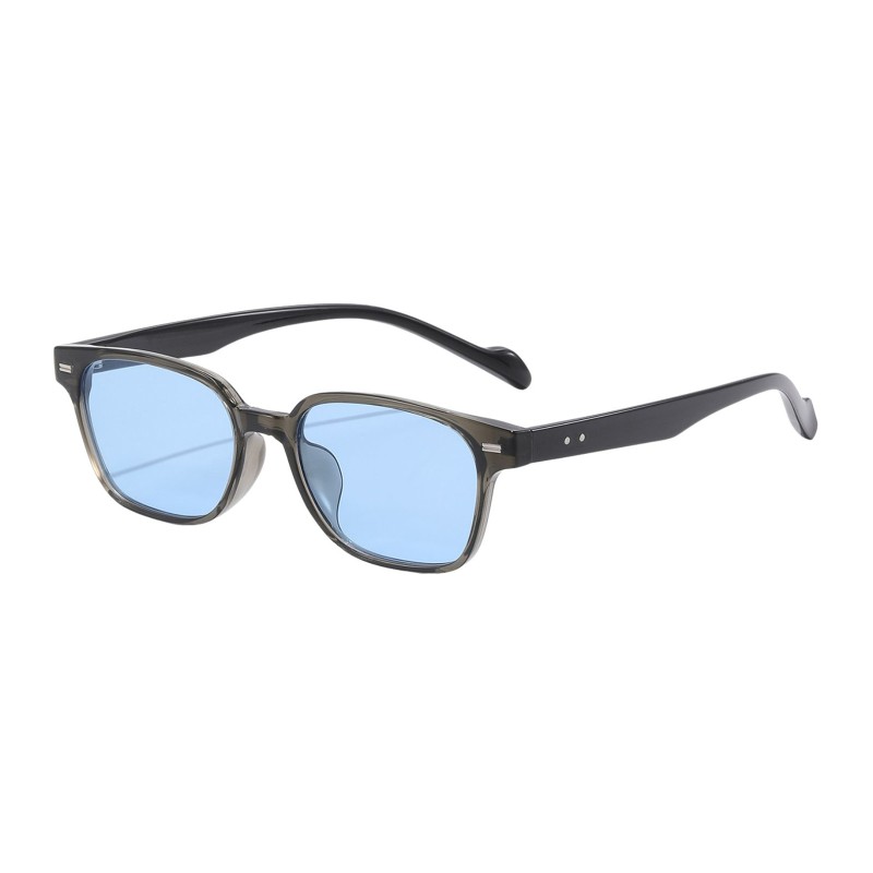Rectangle Gray Sunglasses with Blue Lenses