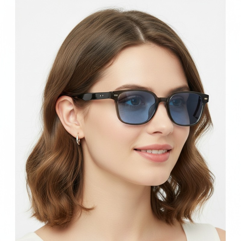 Rectangle Gray Sunglasses with Blue Lenses