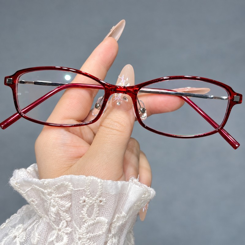 Avery Burgundy Silver Rectangle Prescription Glasses additional view