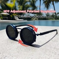 Caleb - Round Black ND9 Adjustable Sunglasses