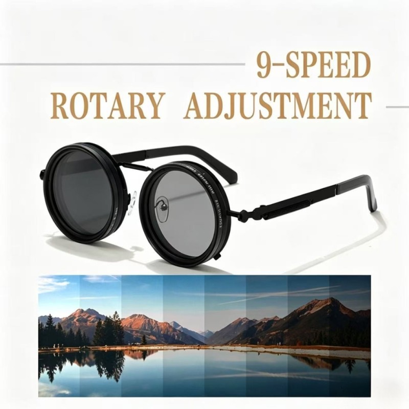 Round Black ND9 Adjustable Sunglasses