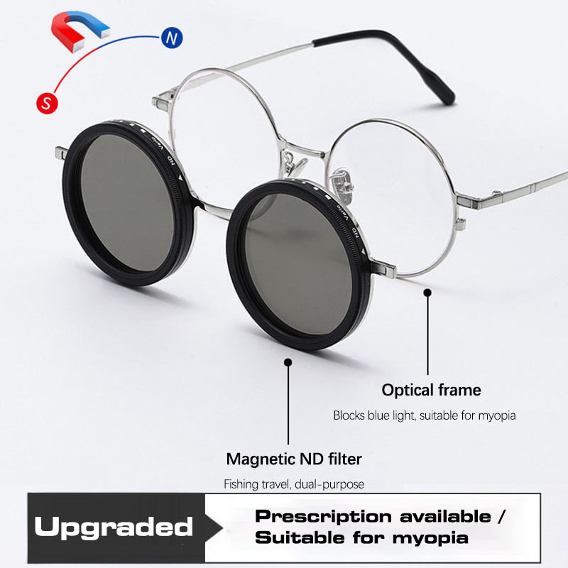 Round Silver Magnetic Clip ND9 Adjustable Sunglasses