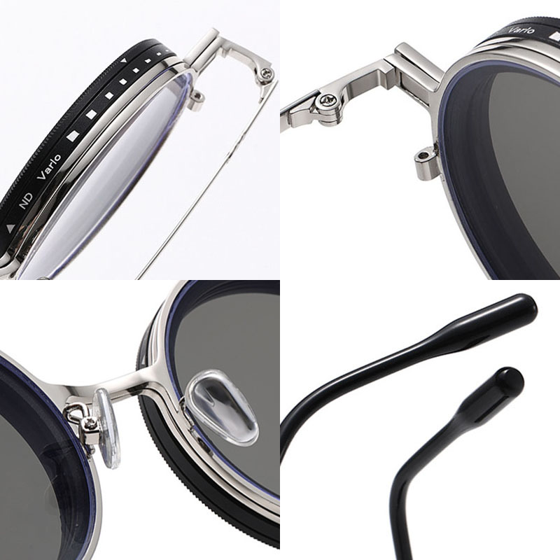 Round Silver Magnetic Clip ND9 Adjustable Sunglasses
